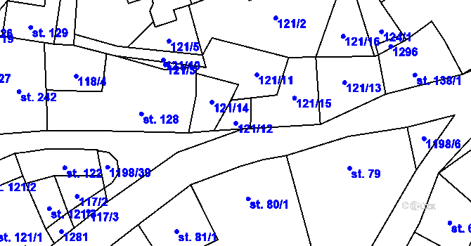 Parcela st. 121/12 v KÚ Jimramov, Katastrální mapa
