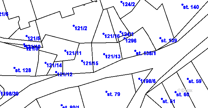 Parcela st. 121/13 v KÚ Jimramov, Katastrální mapa