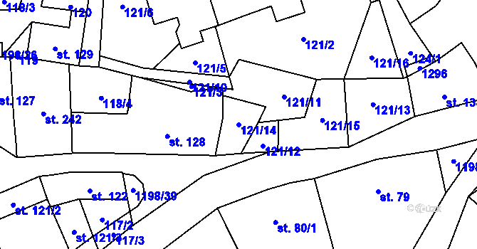 Parcela st. 121/14 v KÚ Jimramov, Katastrální mapa