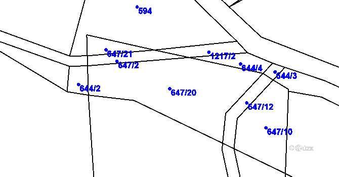 Parcela st. 647/20 v KÚ Jimramov, Katastrální mapa