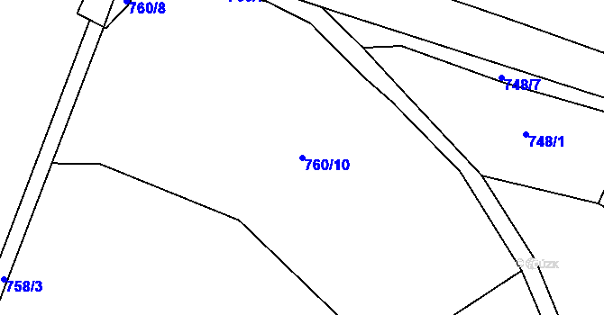 Parcela st. 760/10 v KÚ Jimramov, Katastrální mapa