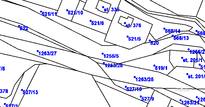 Parcela st. 1255/5 v KÚ Jimramov, Katastrální mapa