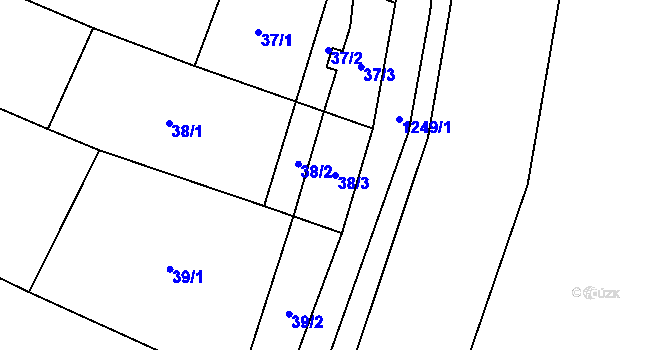 Parcela st. 38/3 v KÚ Jimramov, Katastrální mapa