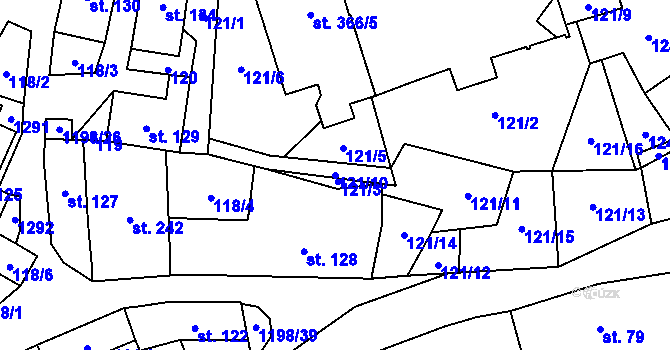 Parcela st. 121/10 v KÚ Jimramov, Katastrální mapa