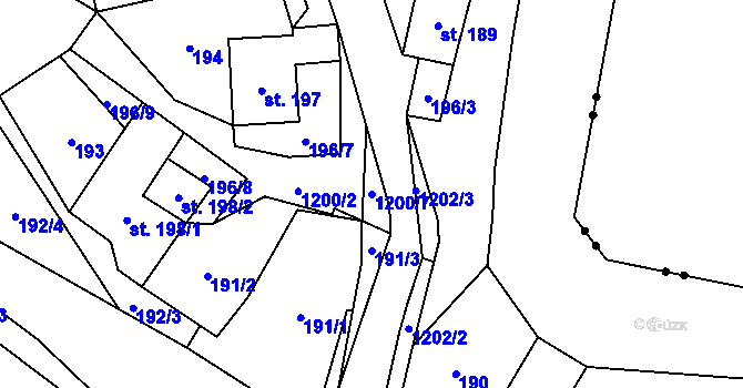 Parcela st. 1200/7 v KÚ Jimramov, Katastrální mapa