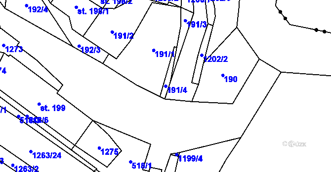 Parcela st. 191/4 v KÚ Jimramov, Katastrální mapa