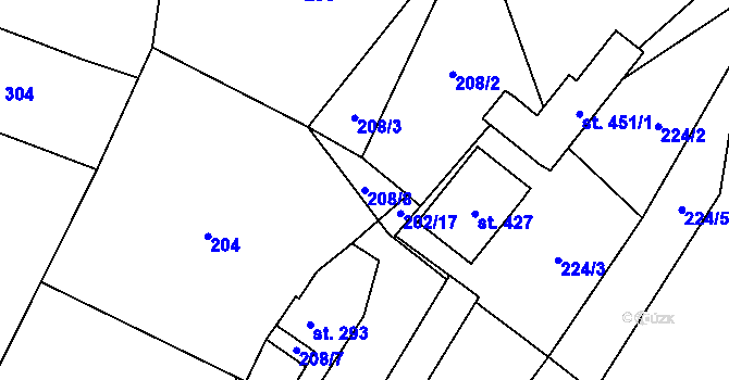 Parcela st. 208/8 v KÚ Jimramov, Katastrální mapa