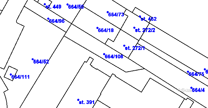 Parcela st. 664/108 v KÚ Jimramov, Katastrální mapa