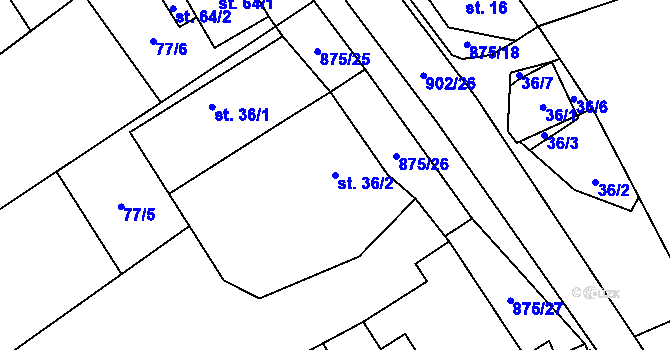 Parcela st. 36/2 v KÚ Sedliště u Jimramova, Katastrální mapa