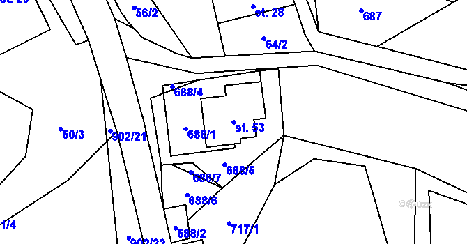 Parcela st. 53 v KÚ Sedliště u Jimramova, Katastrální mapa