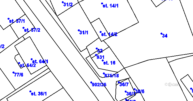 Parcela st. 32 v KÚ Sedliště u Jimramova, Katastrální mapa