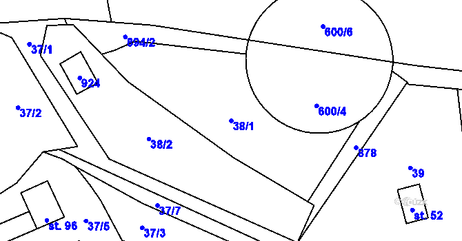 Parcela st. 38/1 v KÚ Sedliště u Jimramova, Katastrální mapa