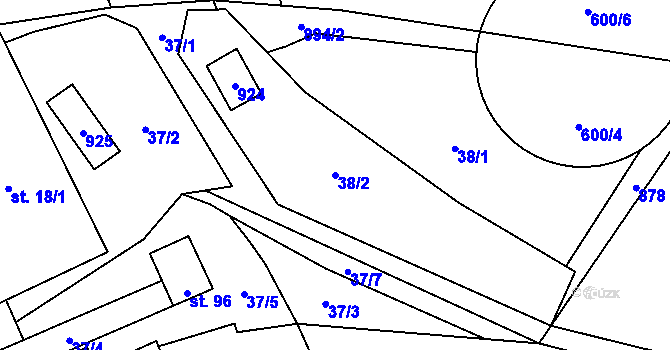 Parcela st. 38/2 v KÚ Sedliště u Jimramova, Katastrální mapa