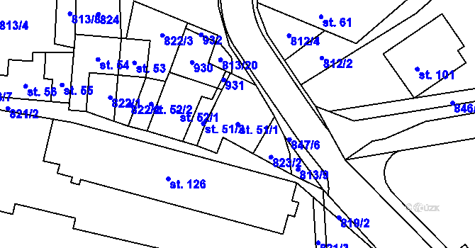 Parcela st. 51/1 v KÚ Trhonice, Katastrální mapa