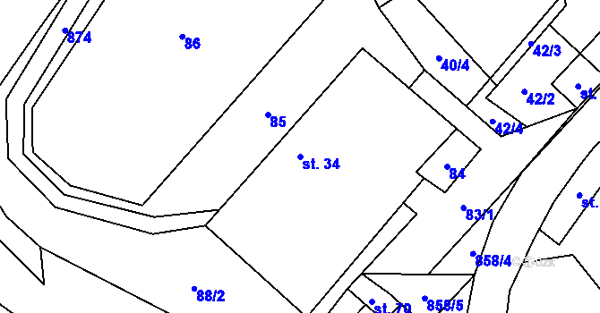 Parcela st. 34 v KÚ Trhonice, Katastrální mapa