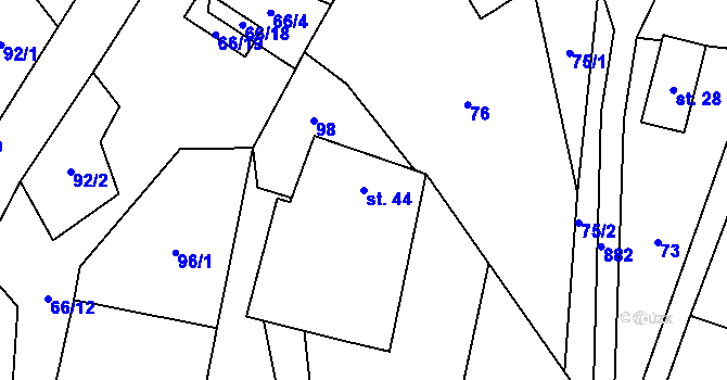 Parcela st. 44 v KÚ Trhonice, Katastrální mapa