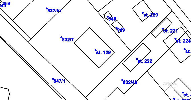 Parcela st. 129 v KÚ Trhonice, Katastrální mapa