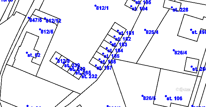 Parcela st. 185 v KÚ Trhonice, Katastrální mapa