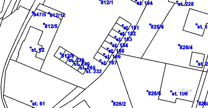 Parcela st. 186 v KÚ Trhonice, Katastrální mapa