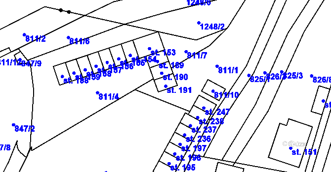Parcela st. 191 v KÚ Trhonice, Katastrální mapa