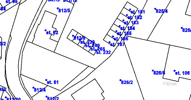 Parcela st. 232 v KÚ Trhonice, Katastrální mapa