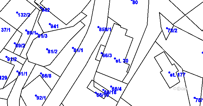 Parcela st. 66/3 v KÚ Trhonice, Katastrální mapa