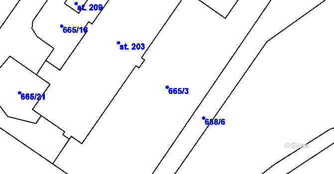 Parcela st. 665/3 v KÚ Trhonice, Katastrální mapa