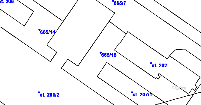 Parcela st. 665/16 v KÚ Trhonice, Katastrální mapa