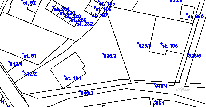 Parcela st. 826/2 v KÚ Trhonice, Katastrální mapa