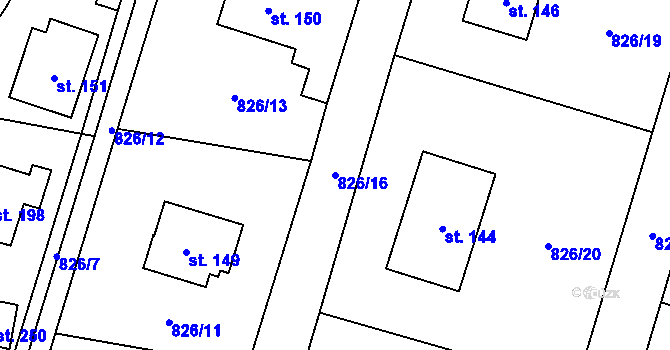 Parcela st. 826/16 v KÚ Trhonice, Katastrální mapa