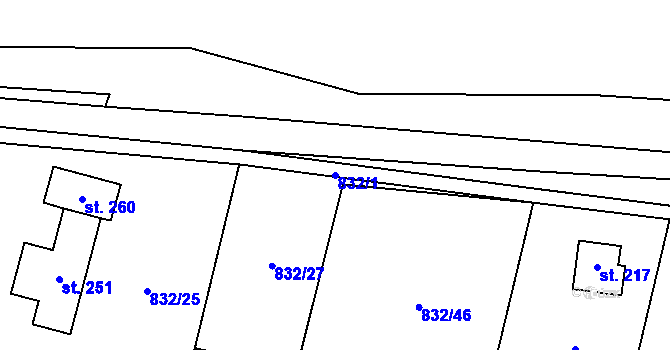 Parcela st. 832/1 v KÚ Trhonice, Katastrální mapa