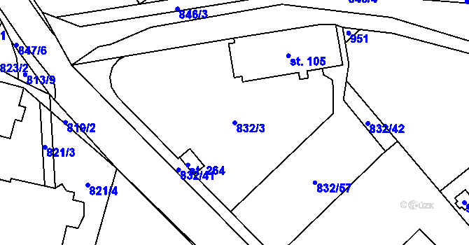 Parcela st. 832/3 v KÚ Trhonice, Katastrální mapa
