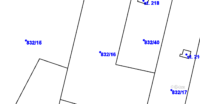 Parcela st. 832/16 v KÚ Trhonice, Katastrální mapa