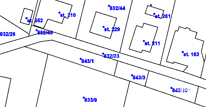 Parcela st. 832/23 v KÚ Trhonice, Katastrální mapa