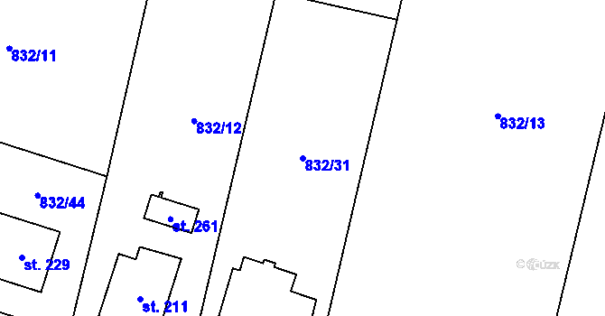 Parcela st. 832/31 v KÚ Trhonice, Katastrální mapa
