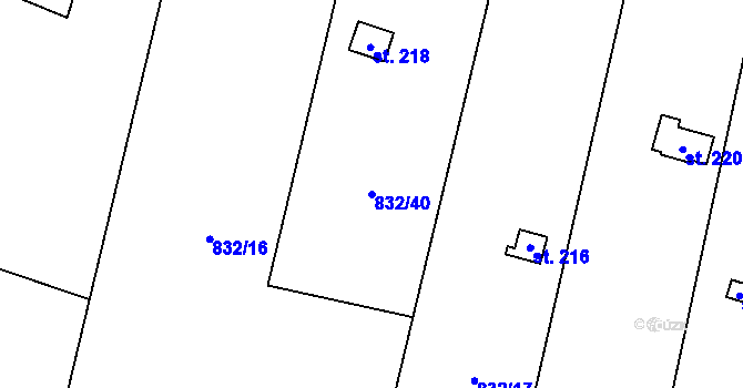 Parcela st. 832/40 v KÚ Trhonice, Katastrální mapa
