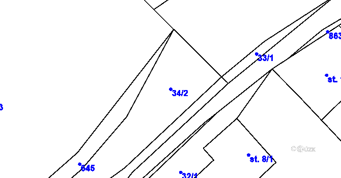 Parcela st. 34/2 v KÚ Trhonice, Katastrální mapa
