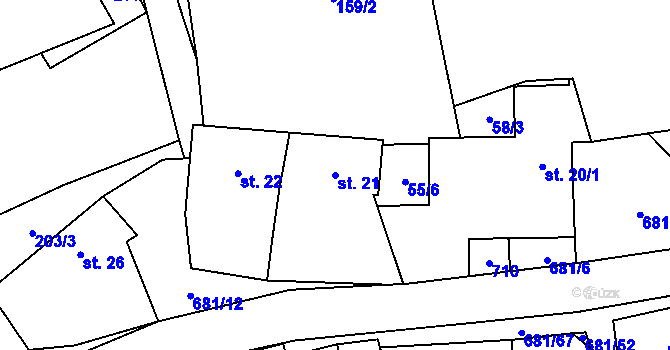 Parcela st. 21 v KÚ Ubušín, Katastrální mapa