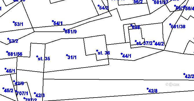 Parcela st. 36 v KÚ Ubušín, Katastrální mapa