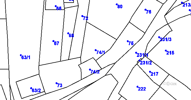 Parcela st. 74/1 v KÚ Jinačovice, Katastrální mapa