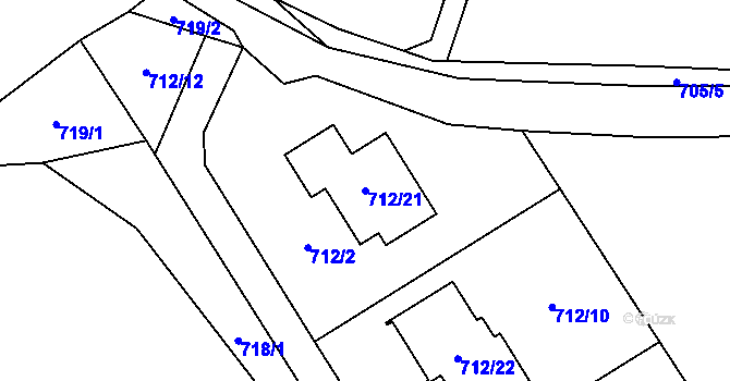 Parcela st. 712/21 v KÚ Jinačovice, Katastrální mapa