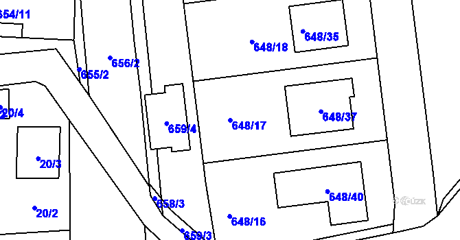 Parcela st. 648/17 v KÚ Jinačovice, Katastrální mapa