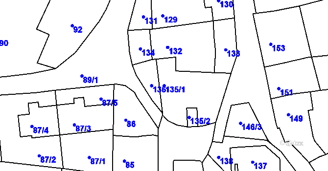 Parcela st. 135/1 v KÚ Jinačovice, Katastrální mapa