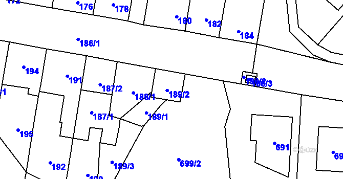 Parcela st. 189/2 v KÚ Jinačovice, Katastrální mapa