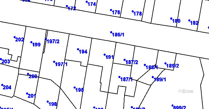 Parcela st. 191 v KÚ Jinačovice, Katastrální mapa