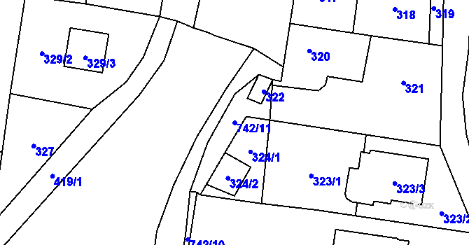 Parcela st. 742/11 v KÚ Jinačovice, Katastrální mapa