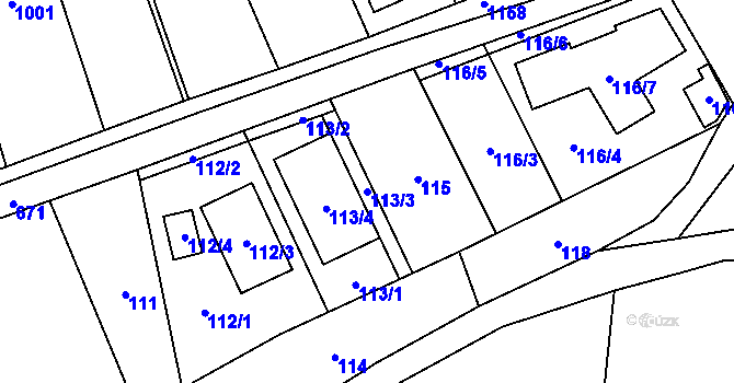 Parcela st. 113/3 v KÚ Jinačovice, Katastrální mapa