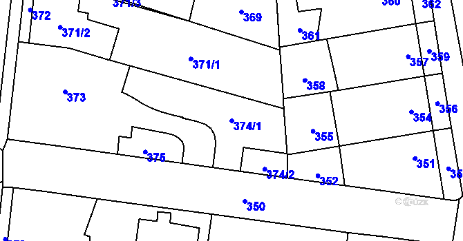 Parcela st. 374/1 v KÚ Jinačovice, Katastrální mapa