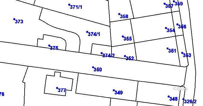 Parcela st. 374/2 v KÚ Jinačovice, Katastrální mapa