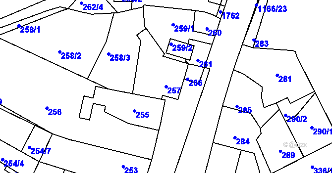 Parcela st. 257 v KÚ Jince, Katastrální mapa